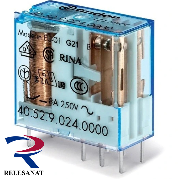 رله سوزنی روبردی فیندر ایتالیا - مدل 4052.9.110 -8 آمپر-110V DC - 2NO2NC