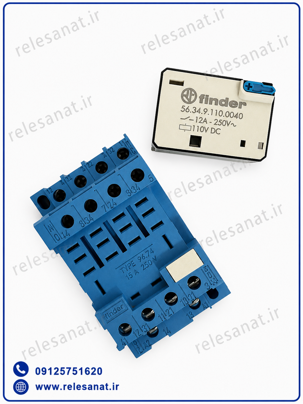 رله شیشهای فیندر 110VDC 12 آمپر مدل Finder 56.34.9.110